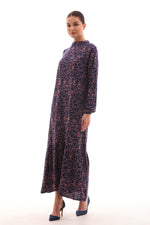 ZK Printed Cotton Dress Navy Blue