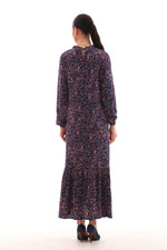 ZK Printed Cotton Dress Navy Blue