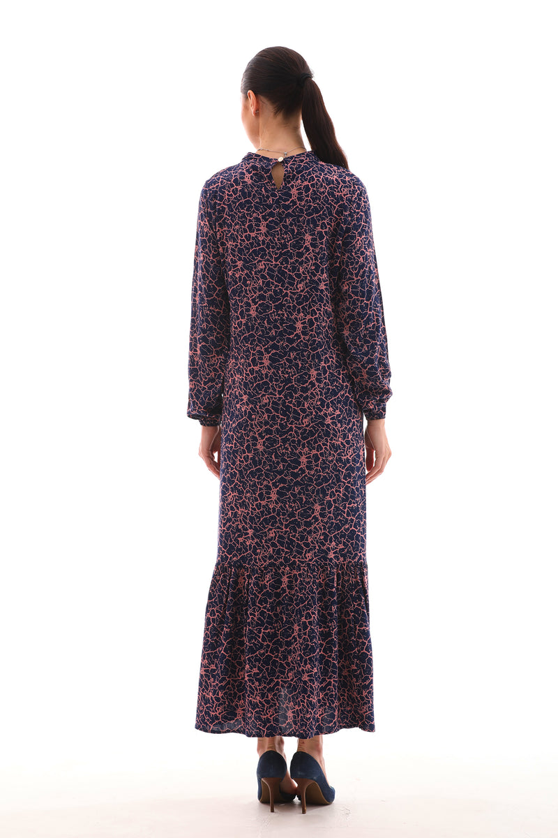 ZK Printed Cotton Dress Navy Blue