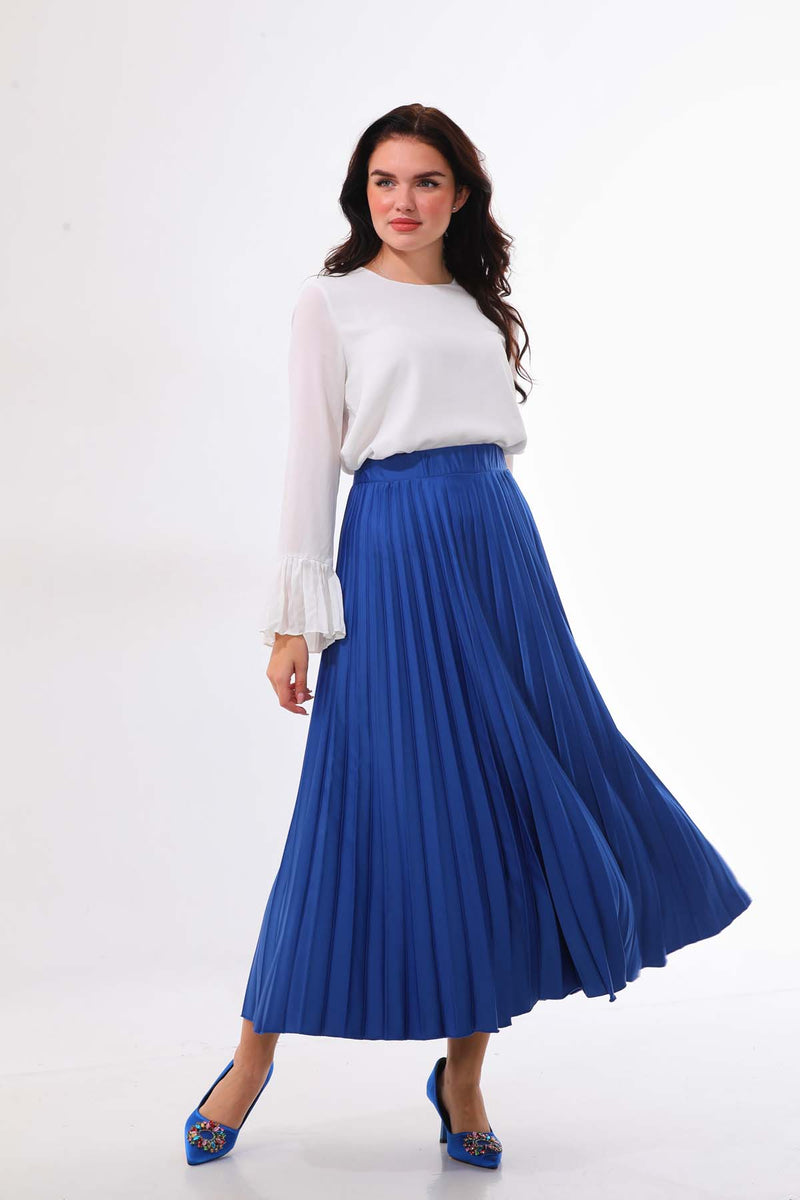 LVDR Satin Pleated Skirt Sax Blue