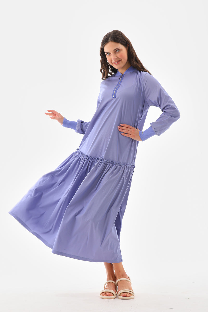 Invee 6389A Cotton Dress Navy Blue&Ecru