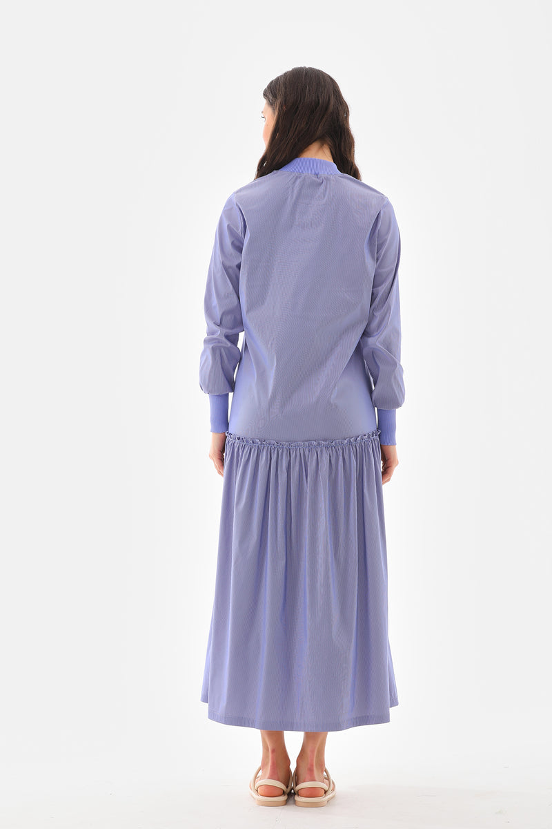 Invee 6389A Cotton Dress Navy Blue&Ecru