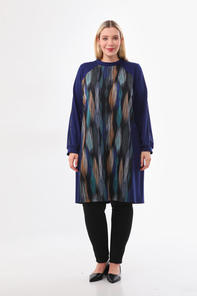 DL 236A Printed Tunic Sax Blue