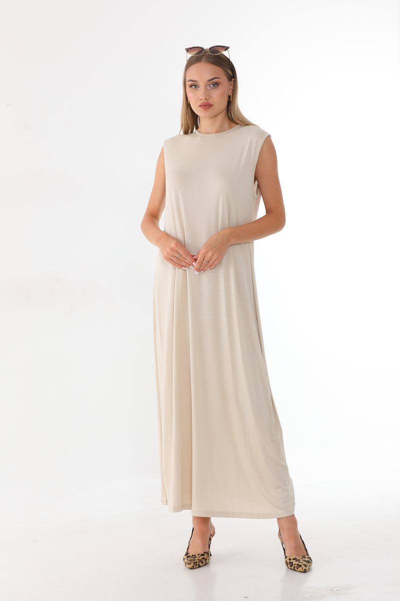 N&C 0614 Sleeveless Dress Beige