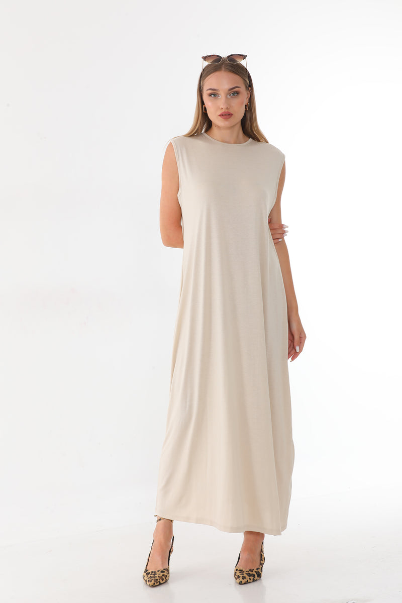 N&C 0614 Sleeveless Dress Beige