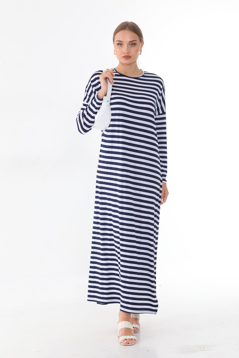 N&C 1217 Striped Dress Navy Blue