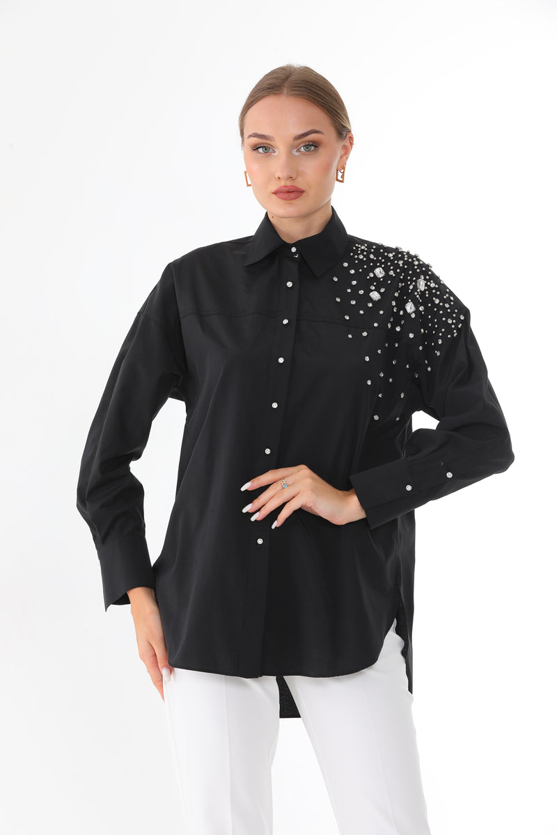 My3 Side Rhinestones Shirt Black