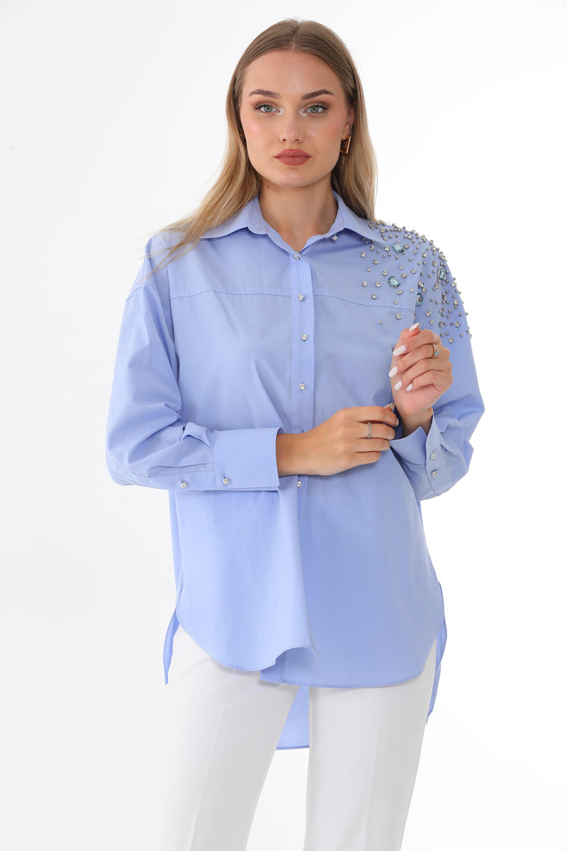 My3 Side Rhinestones Shirt Blue