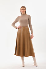 B&A Leather Circular Skirt Camel