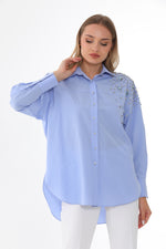 My3 Side Rhinestones Shirt Blue