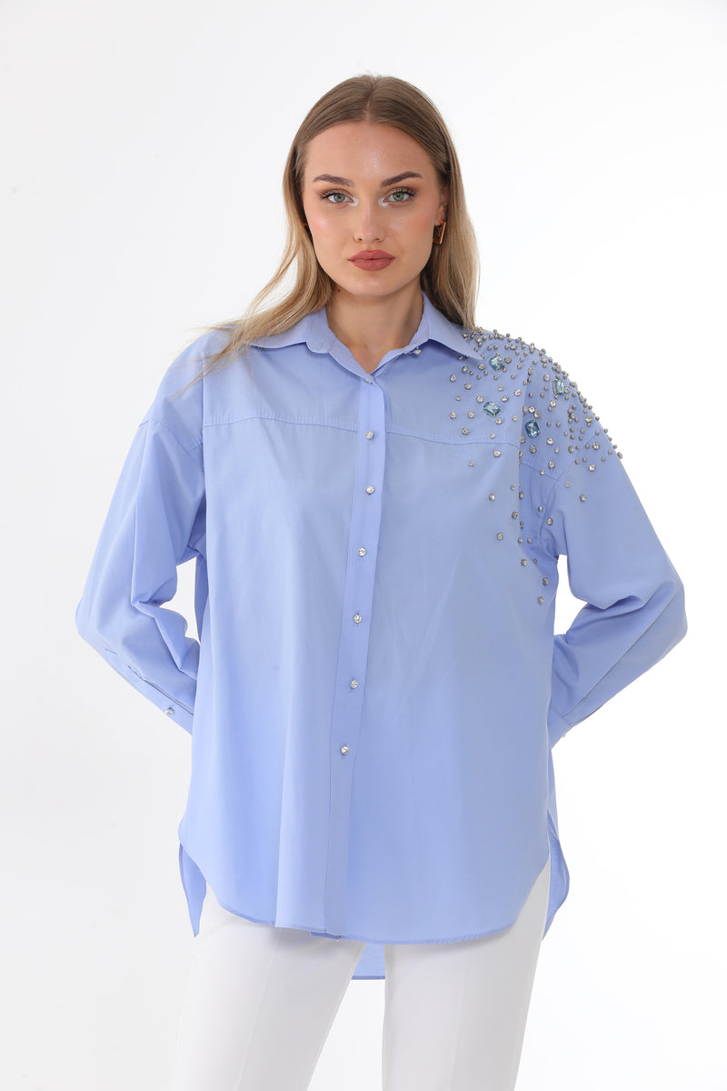 My3 Side Rhinestones Shirt Blue