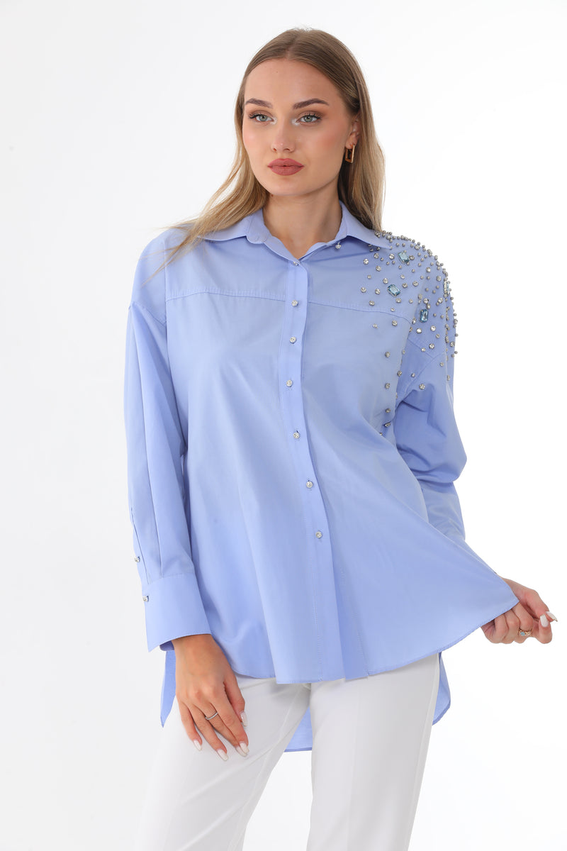 My3 Side Rhinestones Shirt Blue