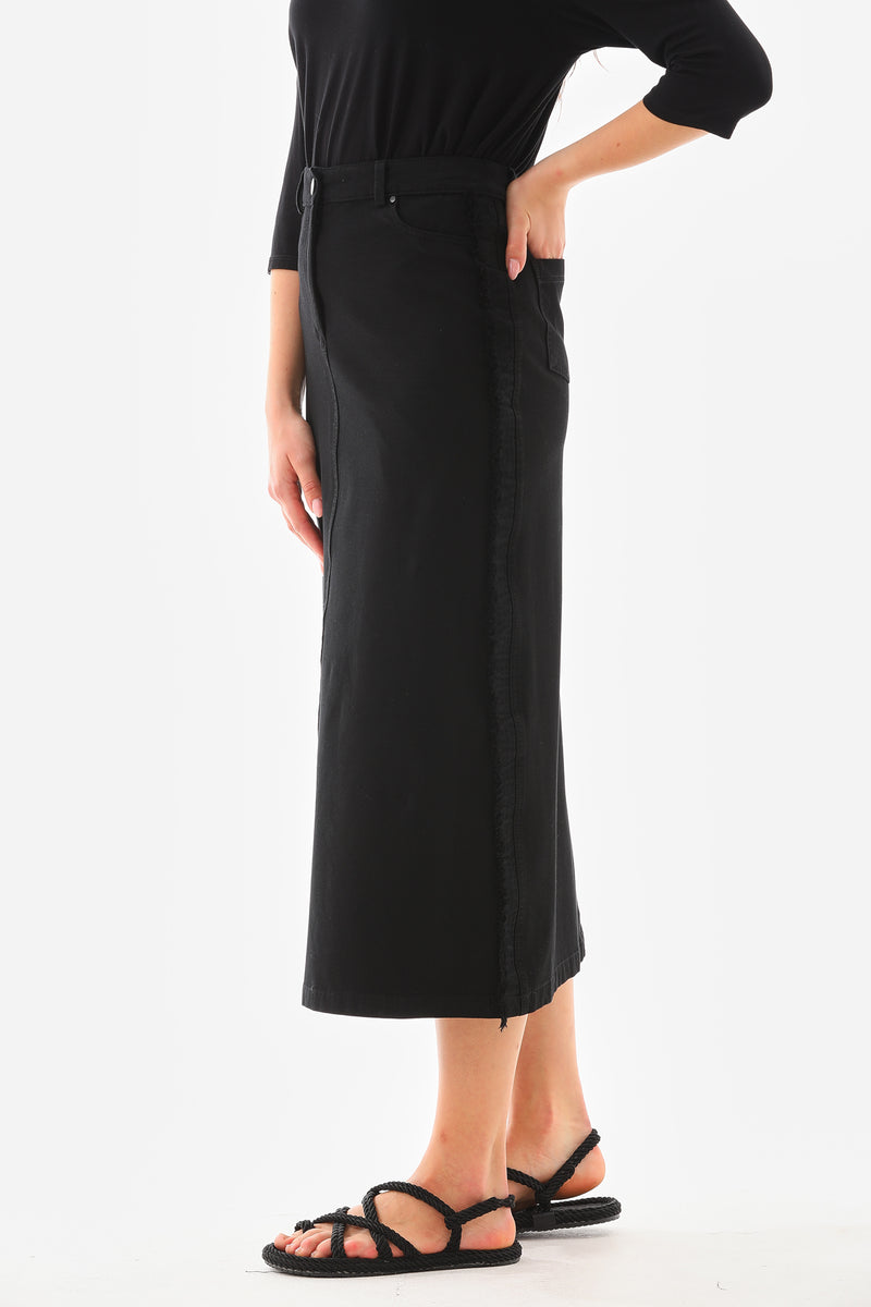 SZ Side Tasseled Canvas Skirt Black