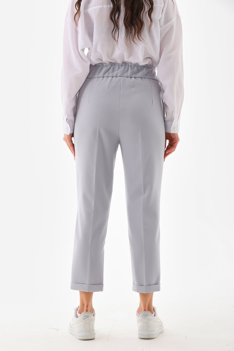 SZ Turnup Elastic Belted Pants Gray