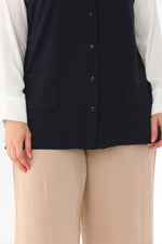 HSN Plus Cotton Buttons Vest Navy Blue