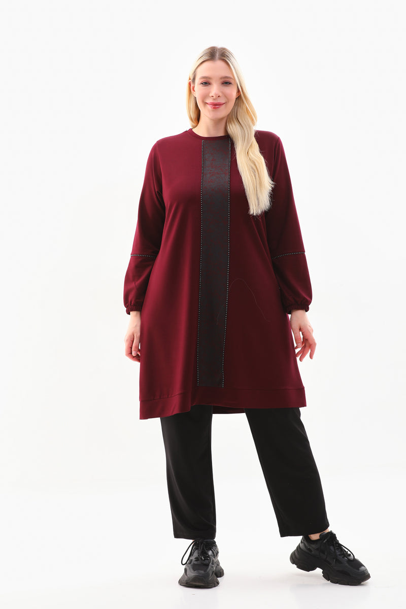 SR Middle Leather Dtld Tunic Burgundy