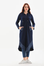 A&M Printed Hoodied Cape Navy Blue