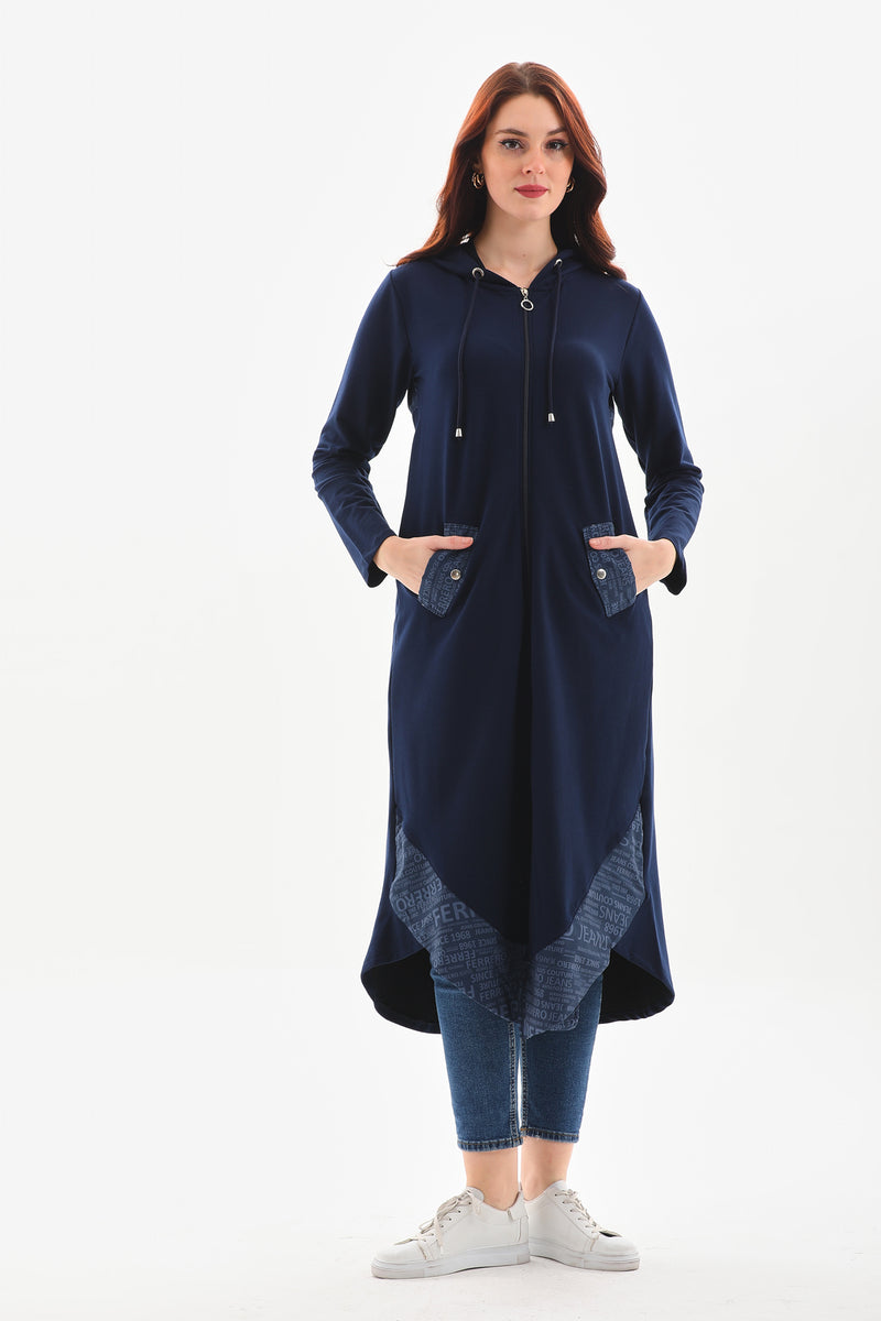 A&M Printed Hoodied Cape Navy Blue