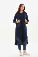 A&M Printed Hoodied Cape Navy Blue