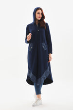 A&M Printed Hoodied Cape Navy Blue