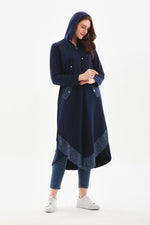 A&M Printed Hoodied Cape Navy Blue