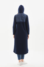 A&M Printed Hoodied Cape Navy Blue