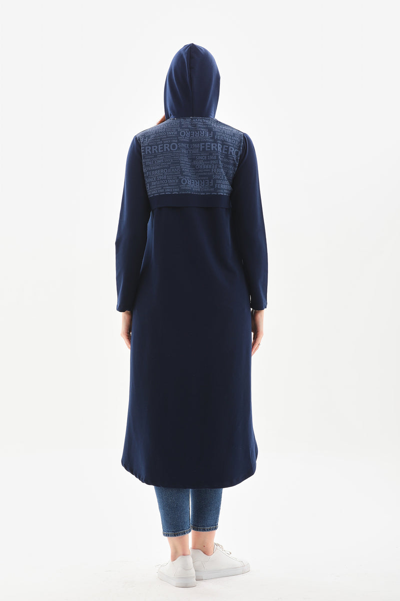 A&M Printed Hoodied Cape Navy Blue