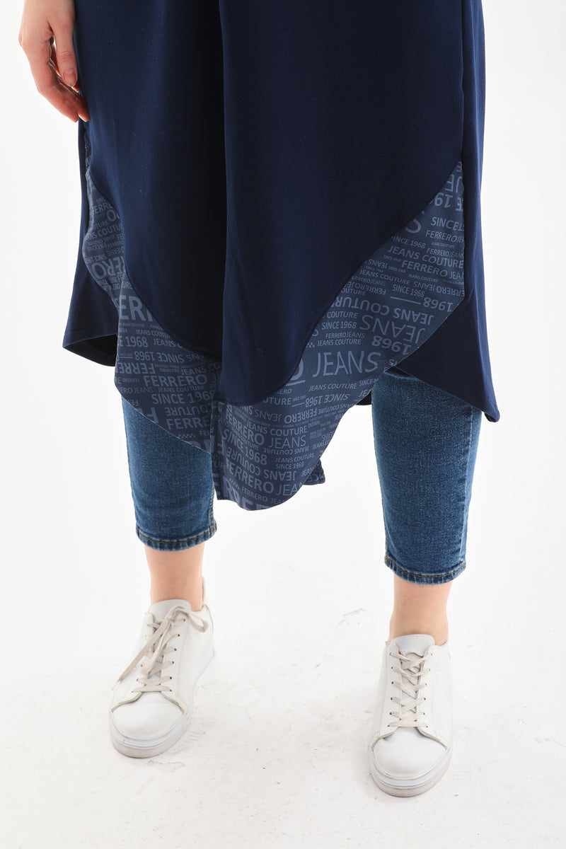 A&M Printed Hoodied Cape Navy Blue