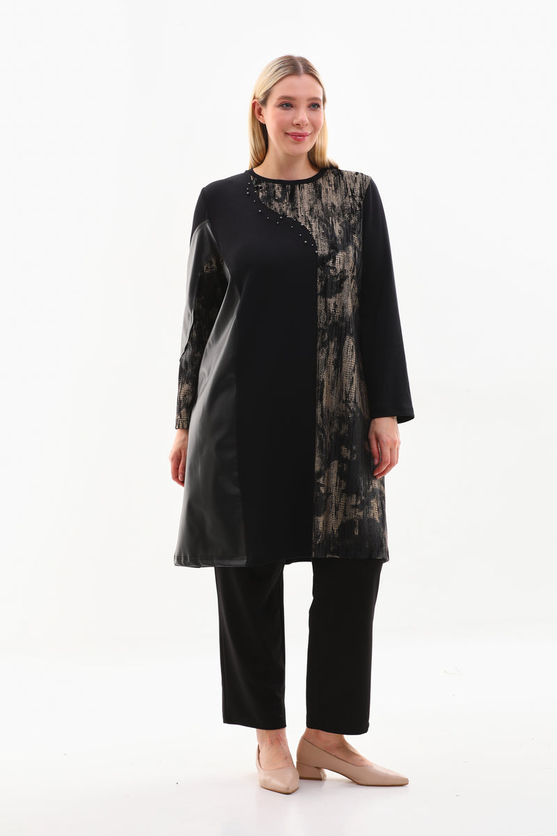 DL Laether and Gold Dtld Tunic Black