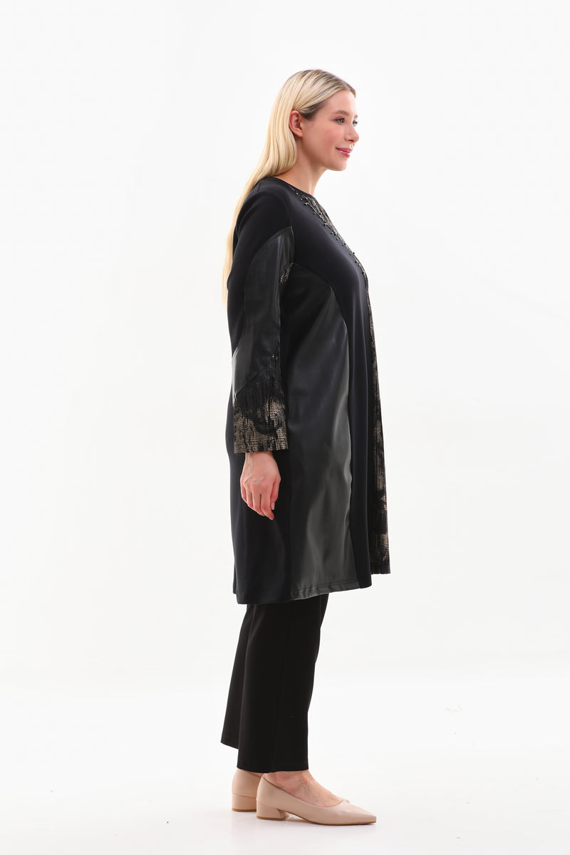 DL Laether and Gold Dtld Tunic Black