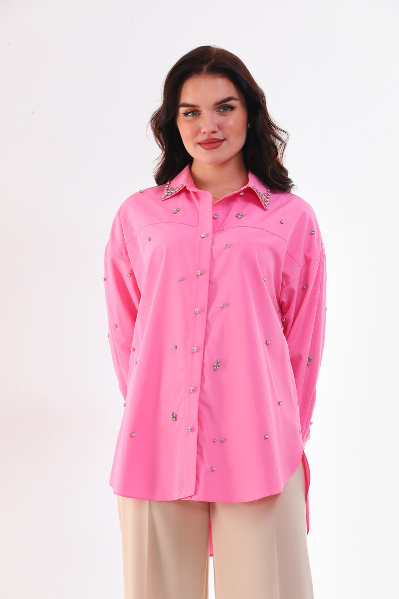 My3 Rhinestone Dtld Shirt Pink