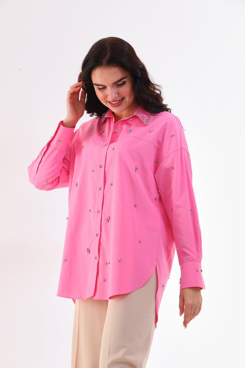 My3 Rhinestone Dtld Shirt Pink