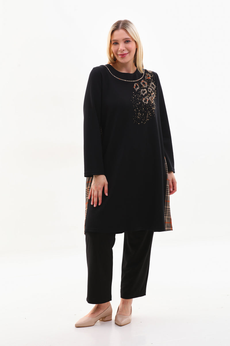 DL 221A Beaded Dtld Tunic Black