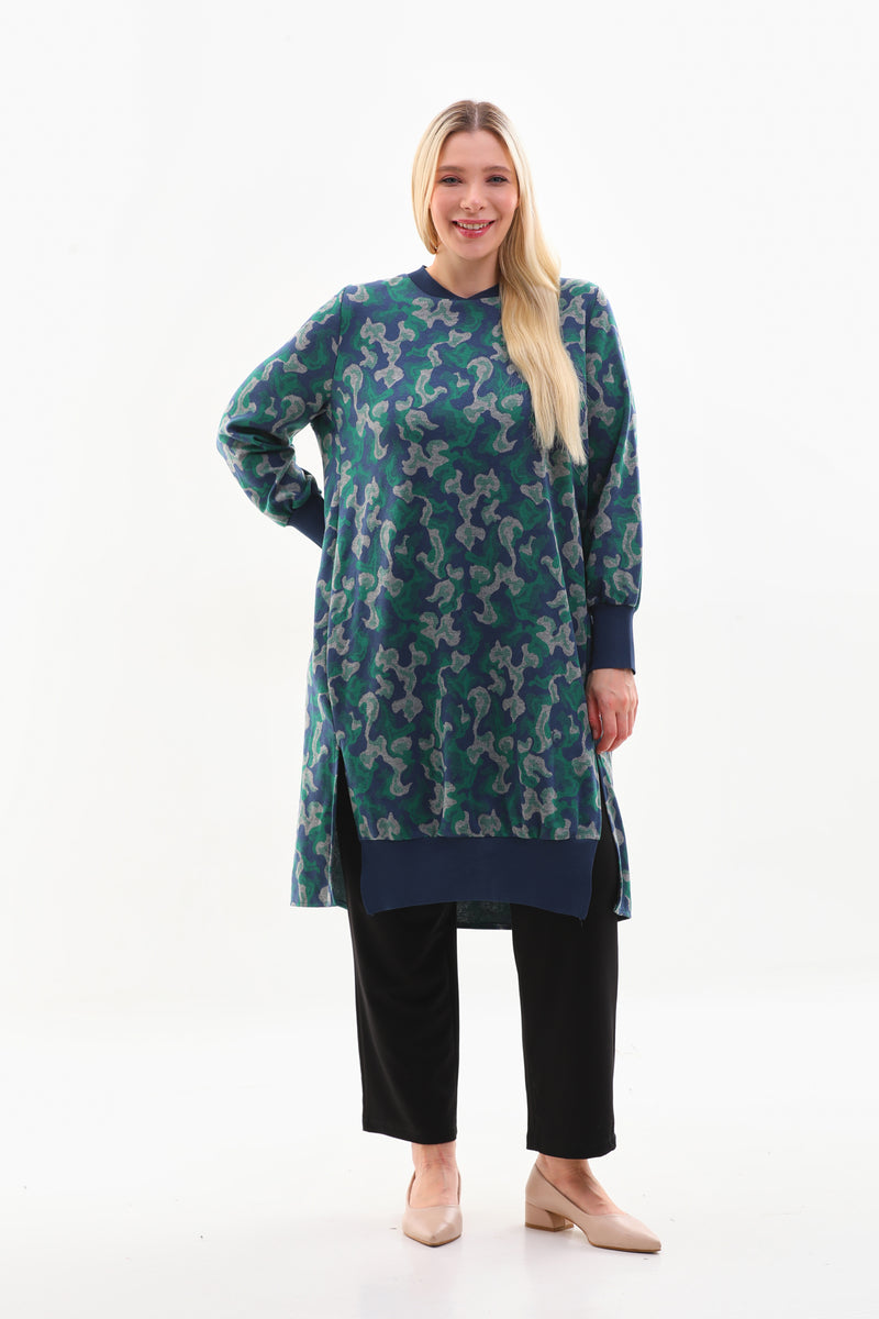 DL 210 Printed Tunic Navy Blue