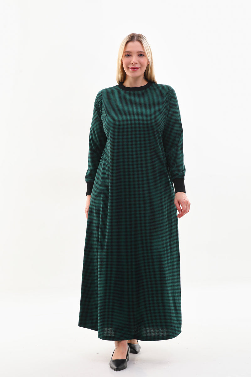 MSB Checked Printed Dress Green
