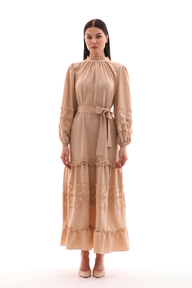 A&M Lace Detailed Dress Beige