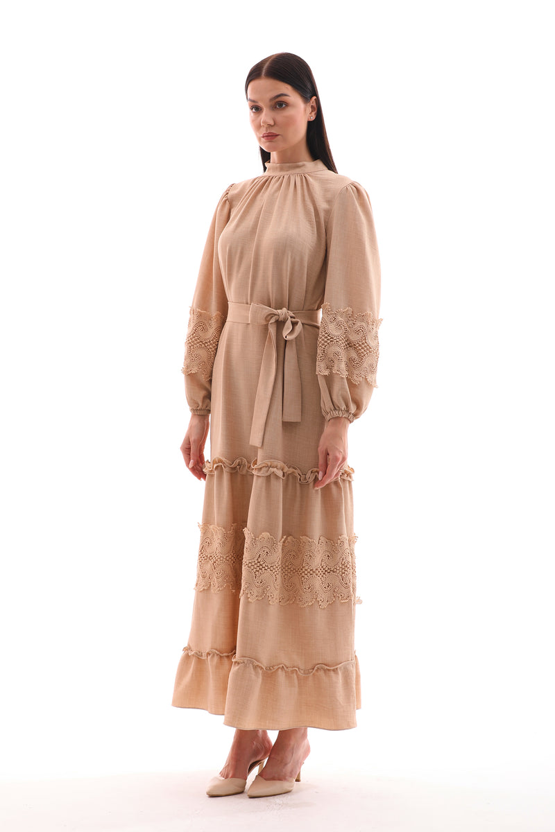 A&M Lace Detailed Dress Beige