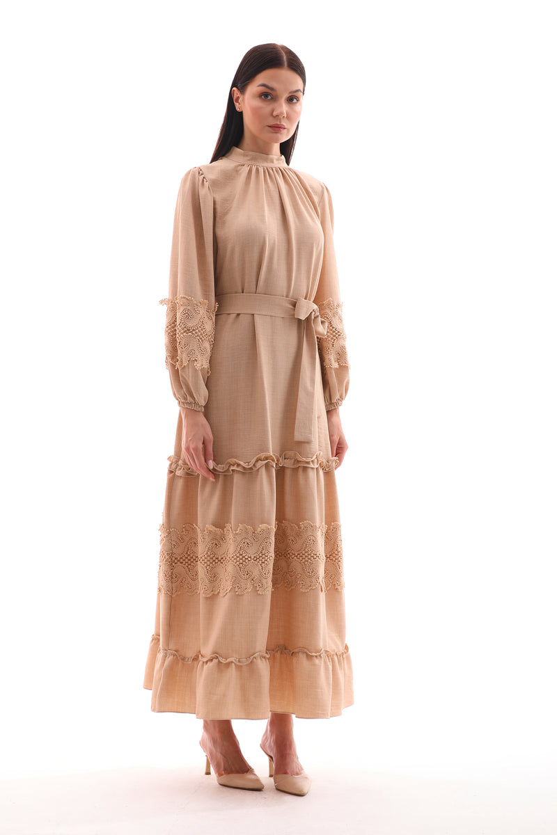 A&M Lace Detailed Dress Beige