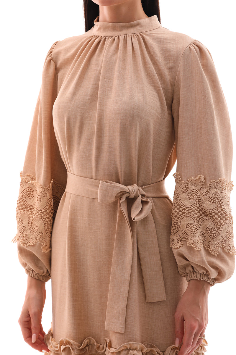 A&M Lace Detailed Dress Beige