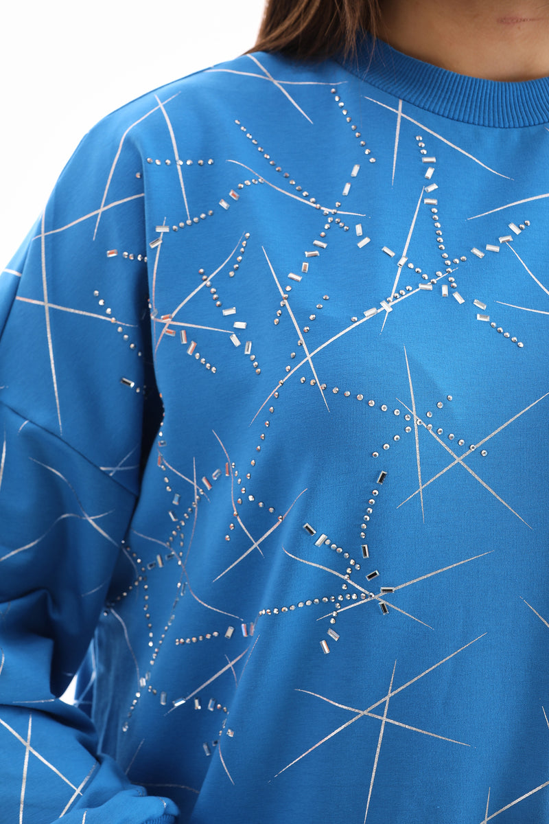 PN Stone Detailed Sweatshirt Blue