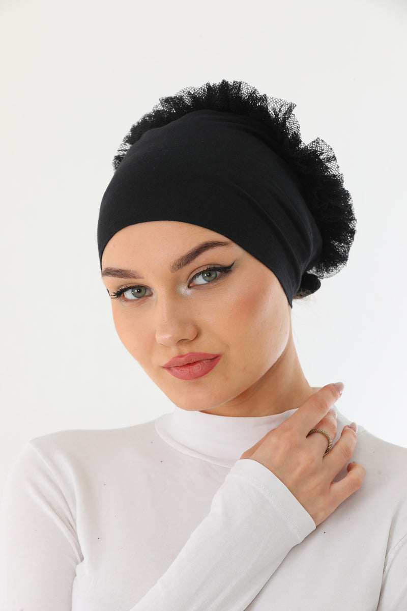 Cotton Seamless Bun Bonnet Black
