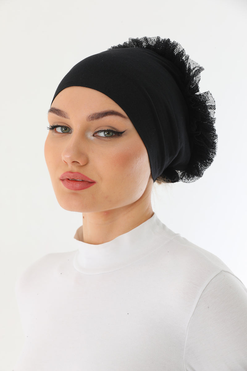 Cotton Seamless Bun Bonnet Black