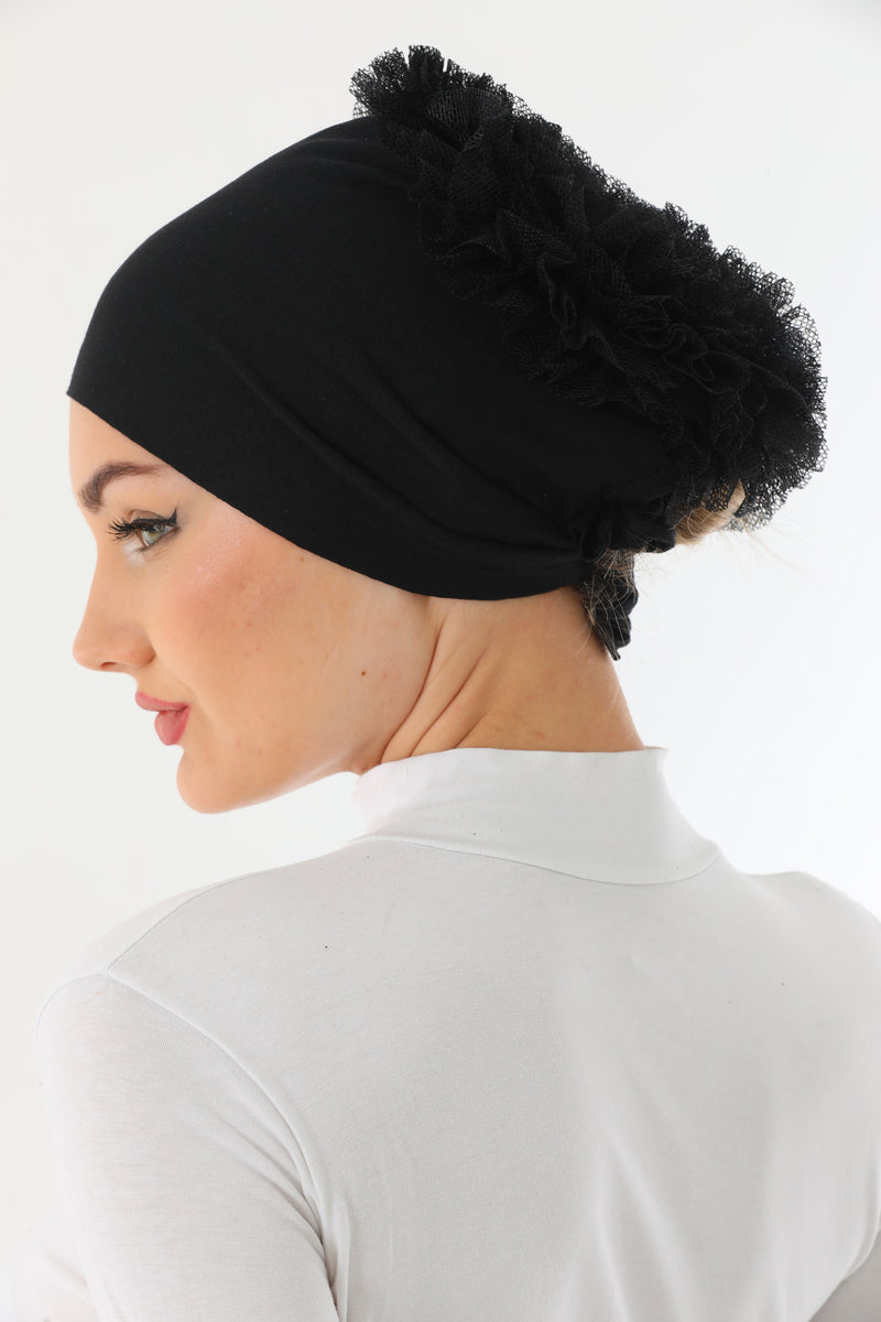 Cotton Seamless Bun Bonnet Black