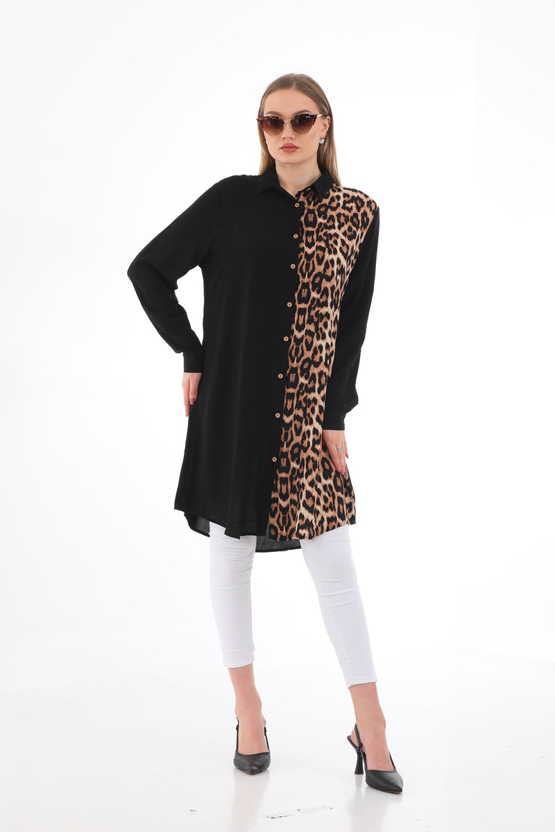 N&C 201A Cotton Tunic Black&Leopard