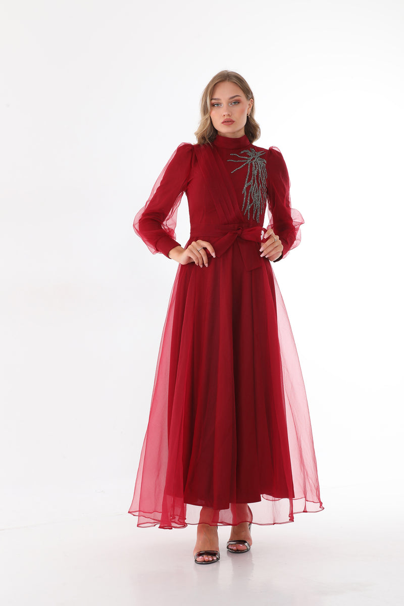 T&N Arya Dress Burgundy