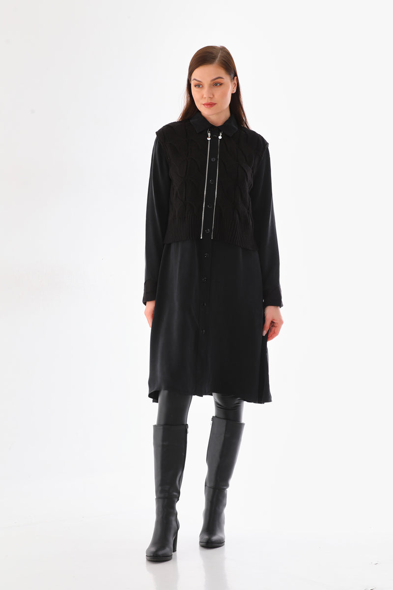 D&T Silk and Knitted Tunic Black