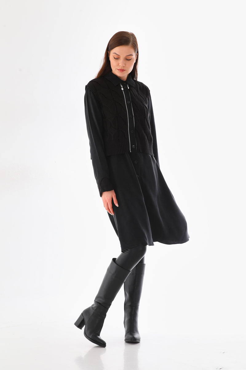D&T Silk and Knitted Tunic Black