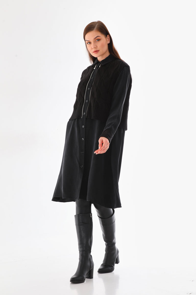 D&T Silk and Knitted Tunic Black