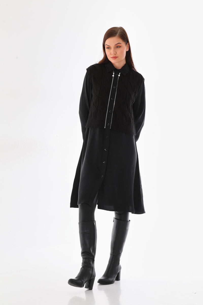D&T Silk and Knitted Tunic Black