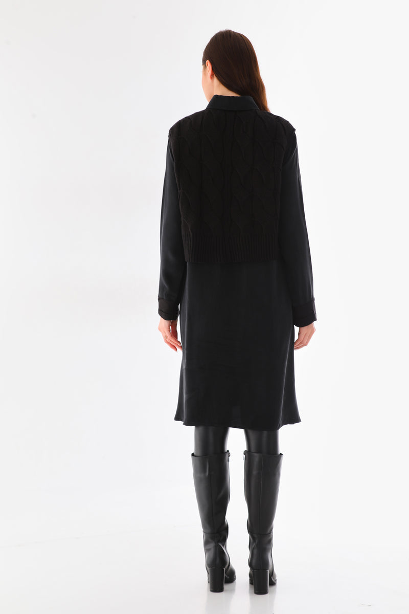 D&T Silk and Knitted Tunic Black